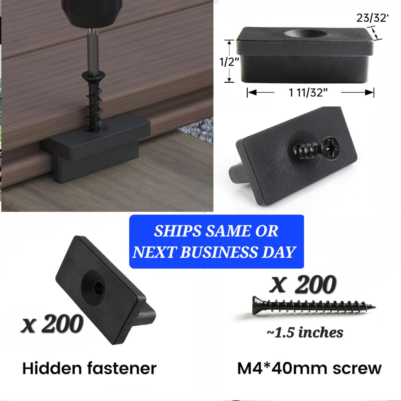 200PCS Hidden Composite Deck Fastener T Clips Invisible Concealed Screw Decking