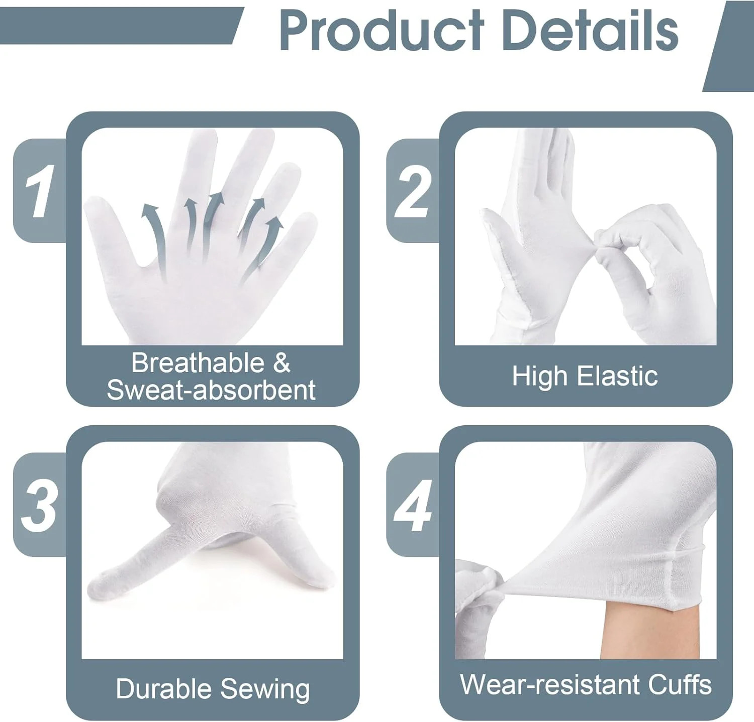 24 Pcs White Cotton Gloves for Dry Hands & Eczema, Moisturizing Sleeping Gloves