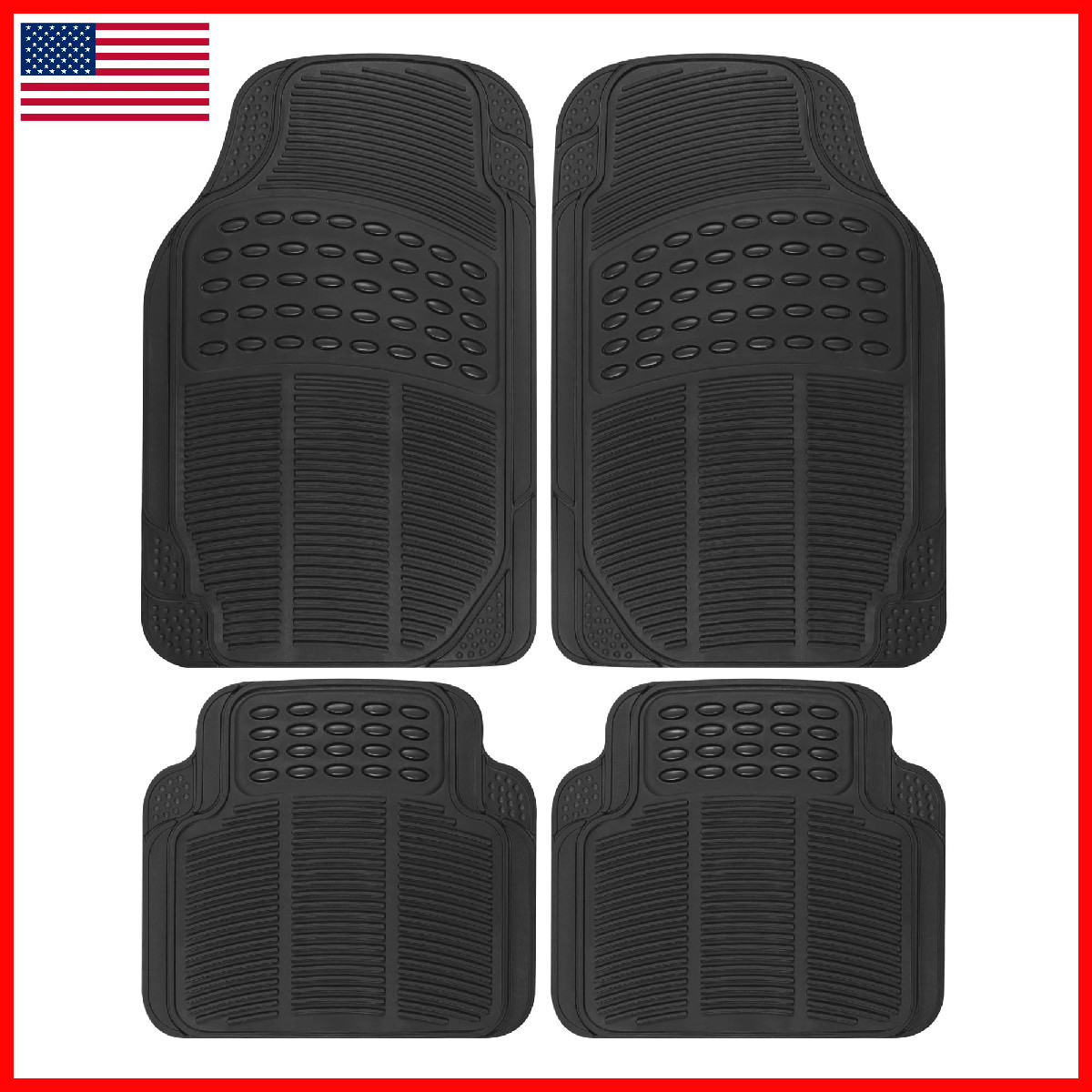 Bdk Floor Mats 4-Piece All-Weather Car Mat Universal Fit Design Durable Rubber