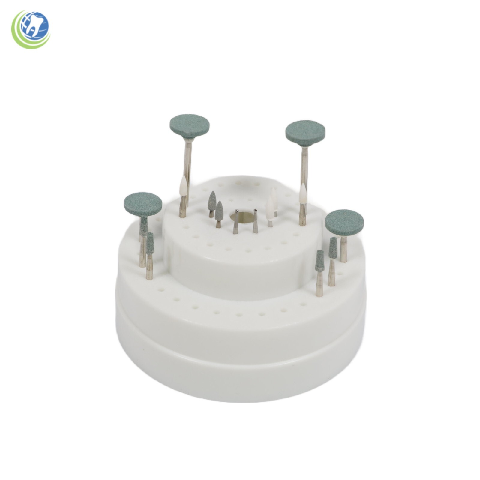 Round Dental Bur Block Holder Station with Lid – Plastic Holds 60 Burs HP RA FG
