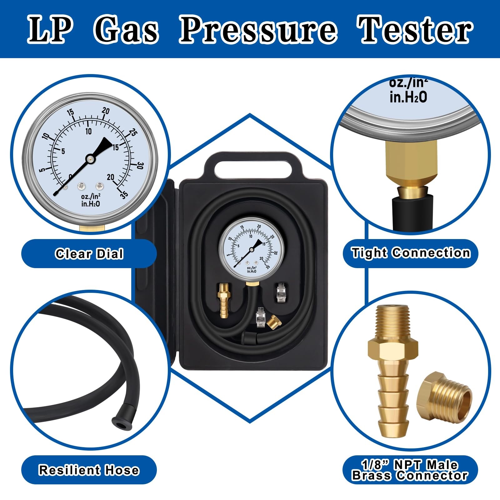 FANOVO Manometer Gas Pressure Tester 0-35» WC Natural or LP Pressure…