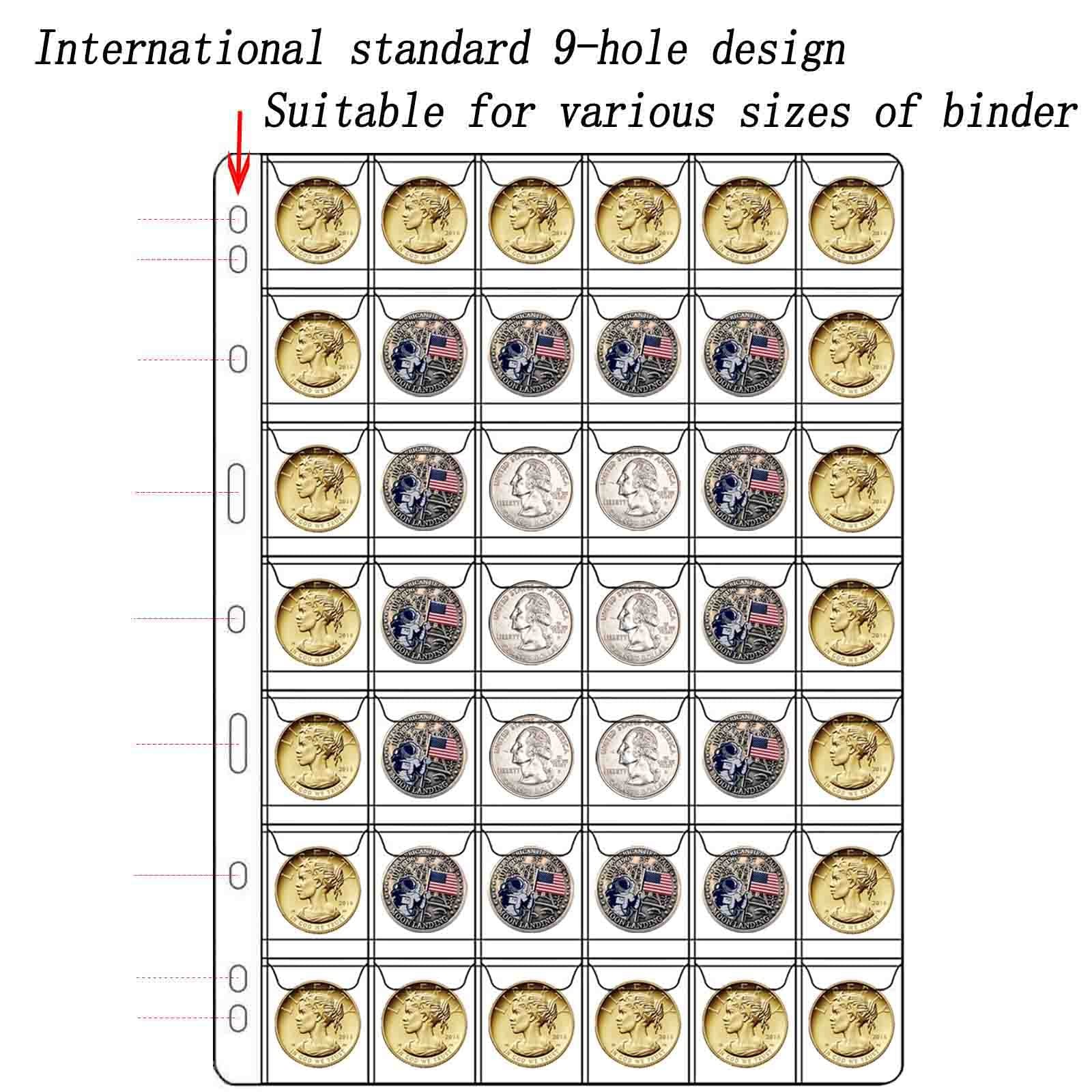 20 Sheets Coin Collection Supplies Pages, Standard 9-Holes 42 Pocket