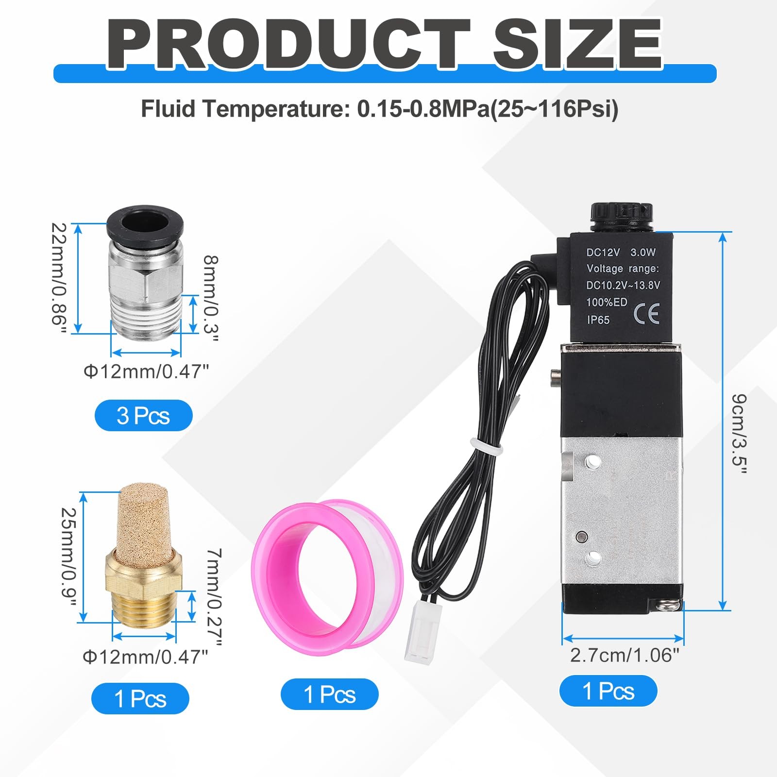 MECCANIXITY 1/8 Inch Pneumatic Valve 12V, 3 Way 2 Position Electric