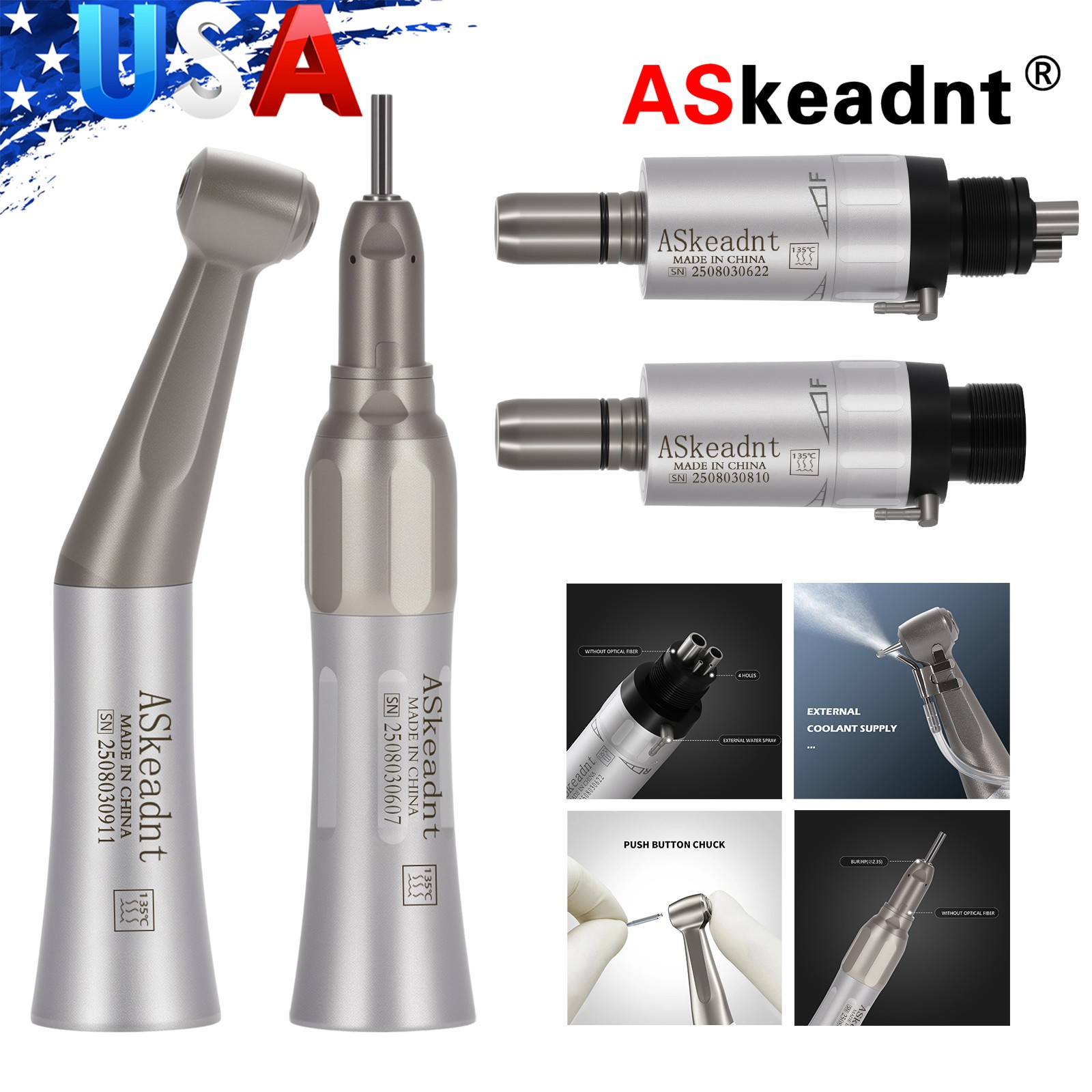 Dental Contra Angle Straight Nosecone Handpiece Air Motor Low Speed 2/4 Holes FX