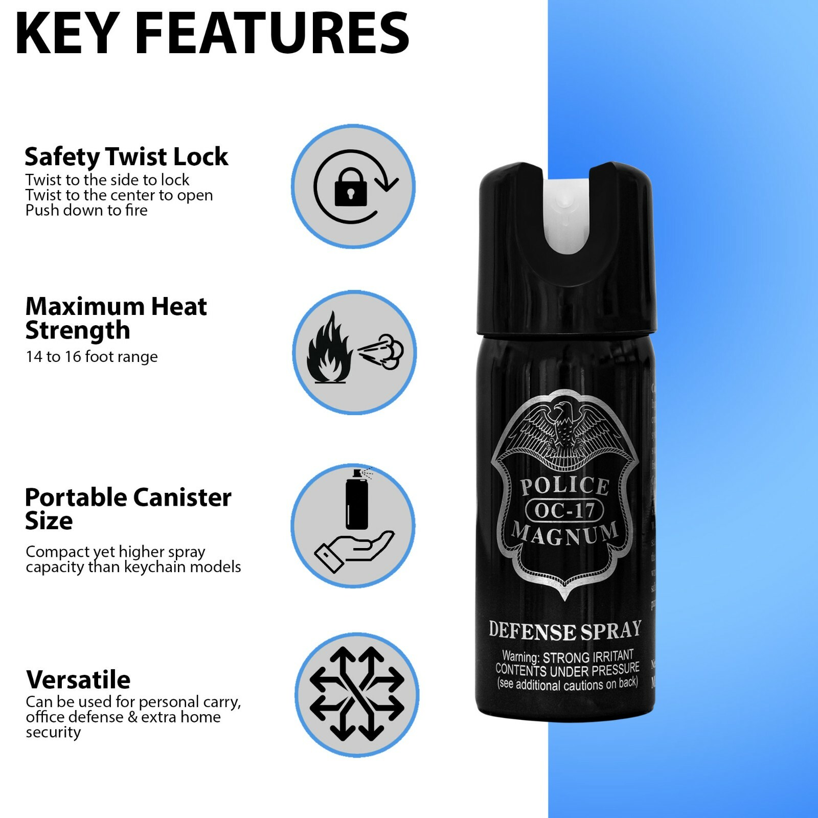 Police Magnum pepper spray 2 ounce GID Twist Lock Stream Personal Security