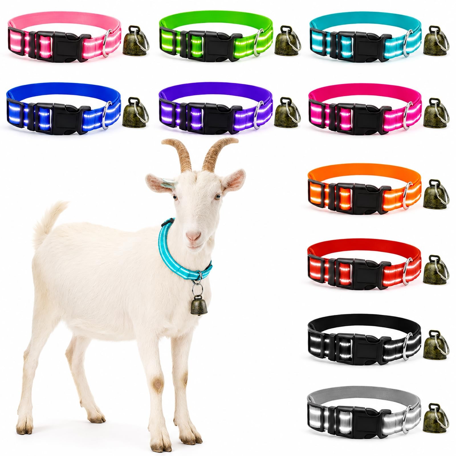 10 Pack Reflective Goat Collar with Crisp Bells,Adjustable Nylon Sheep Collar…