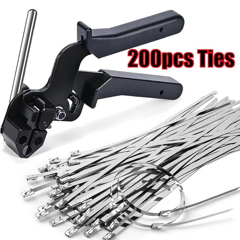 Stainless Steel Cable Tie Gun Set – Heavy Duty Metal Zip Tie Tool Kit 200PC Ties