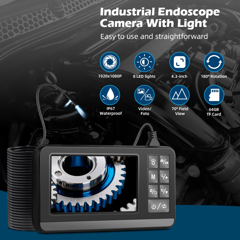 IP67 Rated Dual Lens 5M Camera Built LCD Screen Pipe Drain Inspection Scope