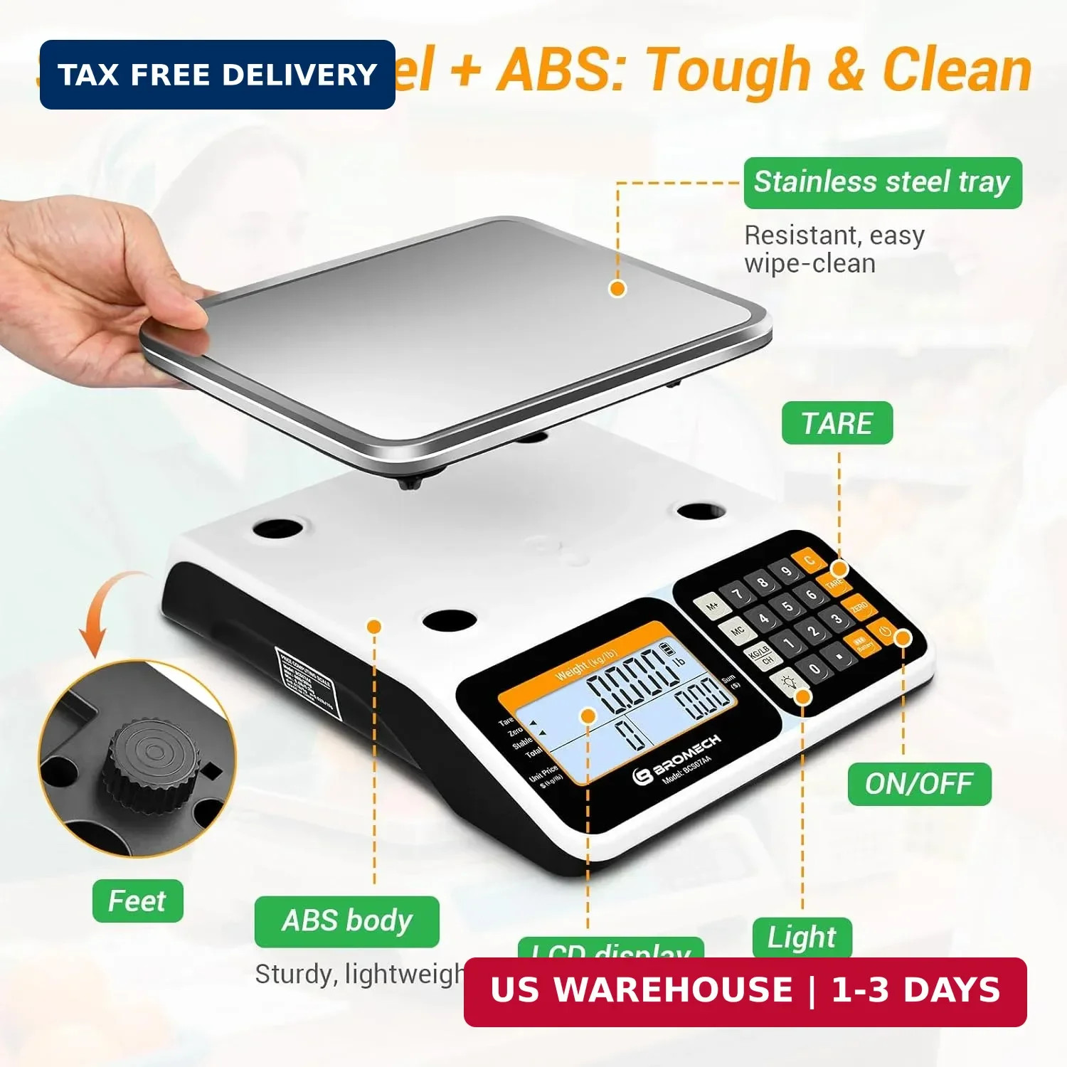 Commercial Food Scale 66lb/30kg, High Precision Digital Price Computing Scale fo