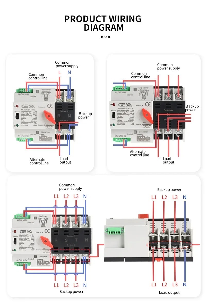Dual Power Automatic Transfer Switch 63A 100A PC 110V 220V 50/60Hz Household