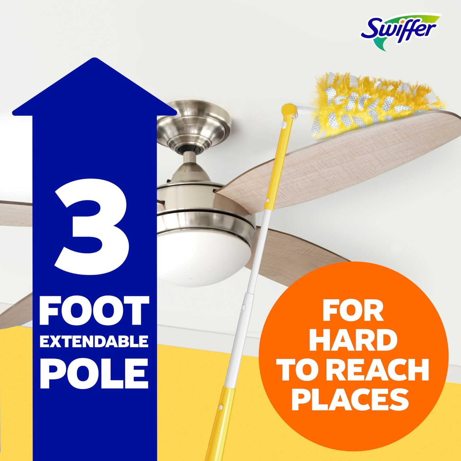 Swiffer Duster Kit with 3 ft Extendable Handle, Heavy 4 Piece Set, Yellow