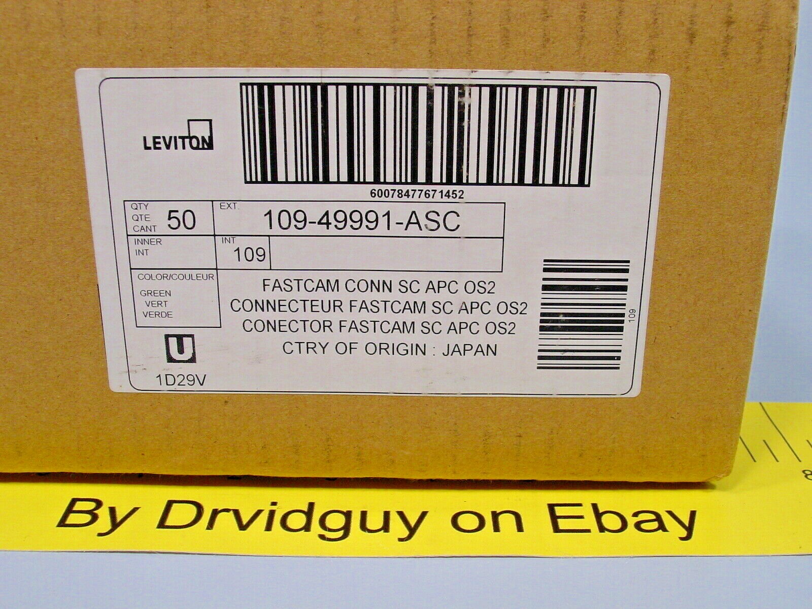 Box of 50 Leviton 49991-ASC FastCAM Pre-Polished Fiber Optic Connector; Green