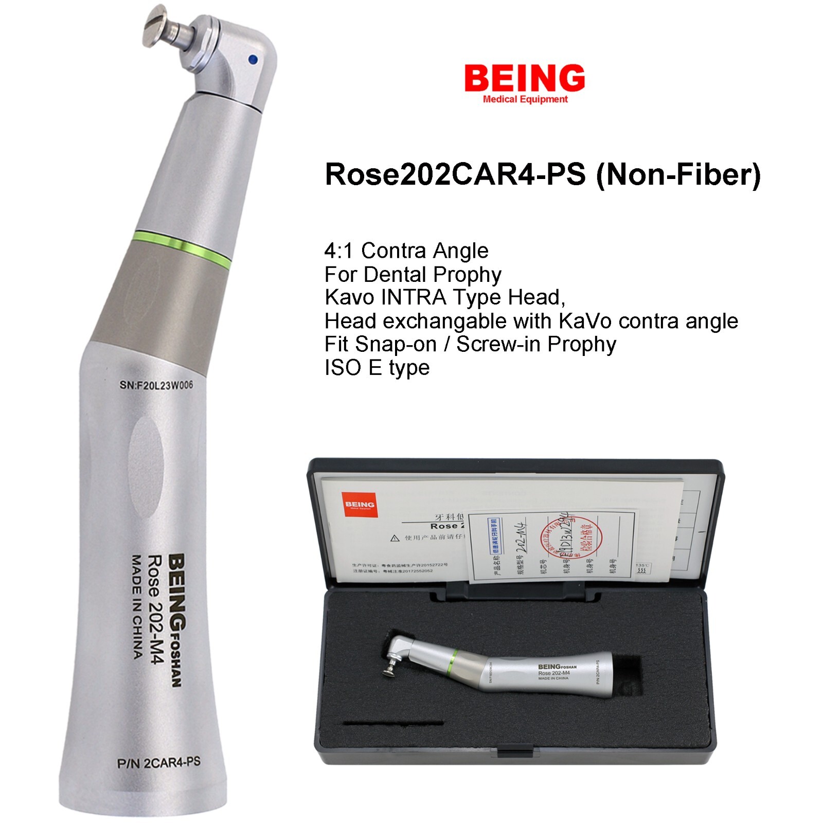 Dental Prophy Handpiece Straight Attachment HP-44M 4:1 Prophylaxis Contra Angle