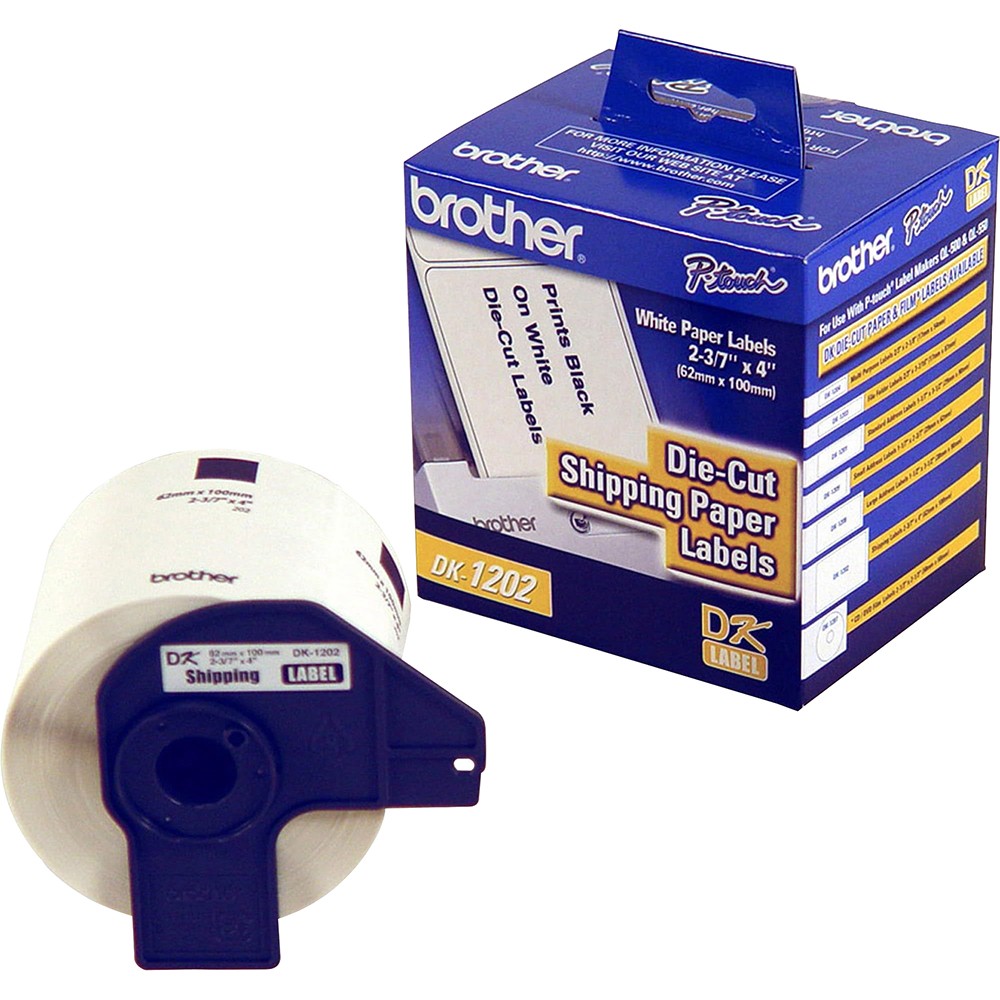 Brother DK1202 2.4 in x 3.9 in (62 mm x 100 mm) Shipping White Paper Labels (300
