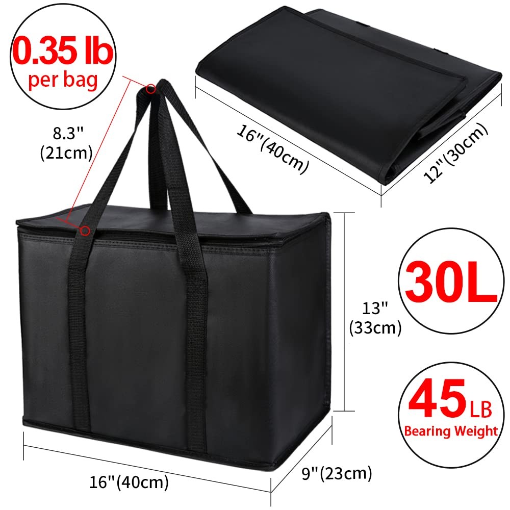 CIVJET 1-Pack Insulated Reusable Grocery Bags, 16 x 13 x 9 inches, Black