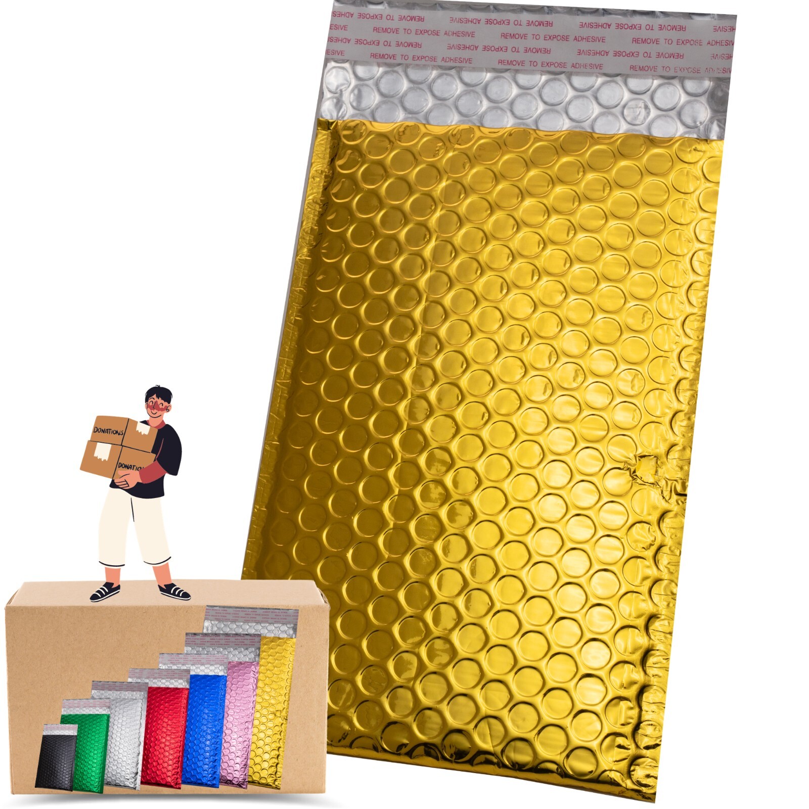 kettleband Size 4″ X 8″ 300 Pack-Metallic Bubble Mailers 7 Colors option #000