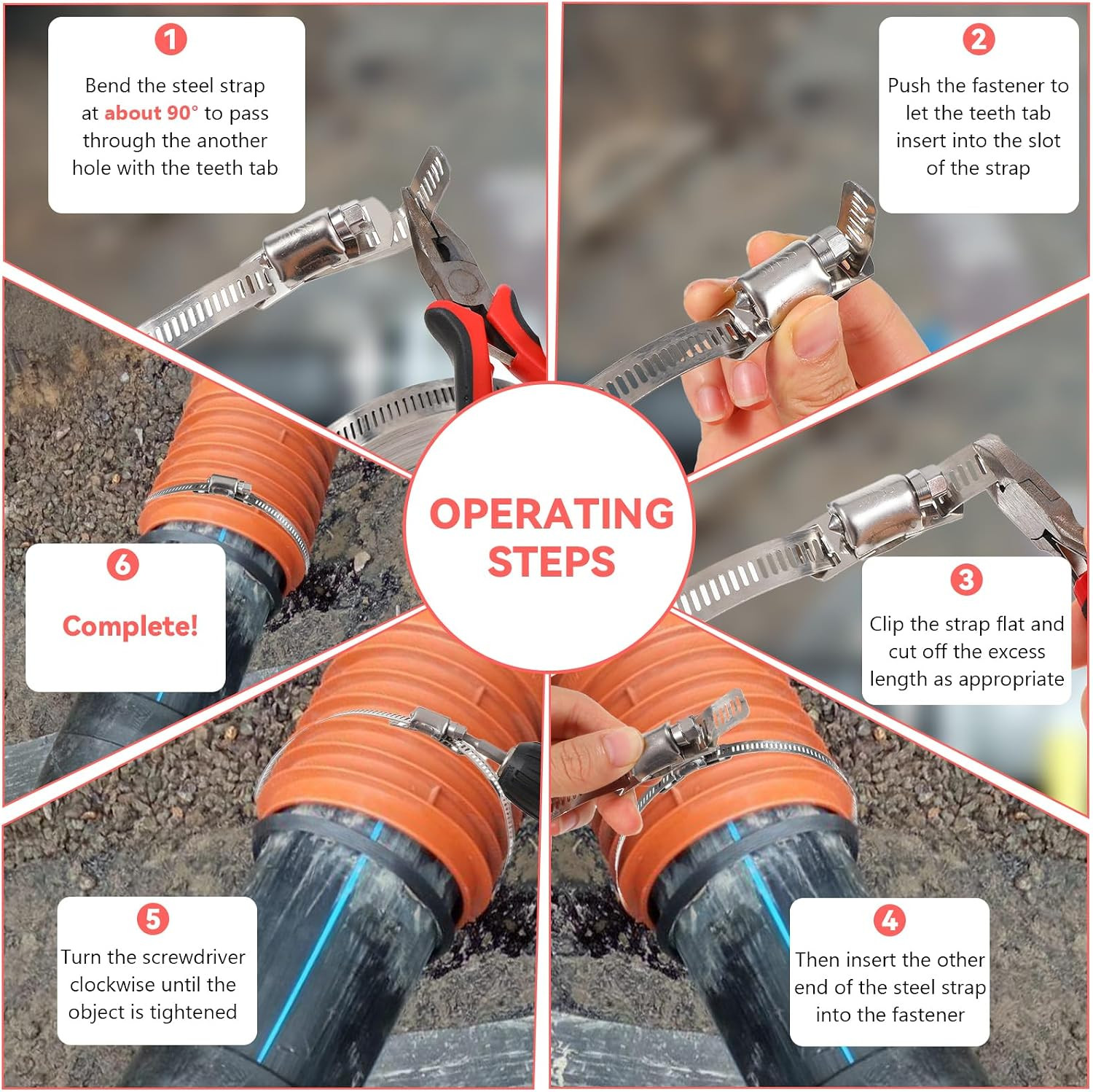 Hose Clamps 32.8FT Strap+30 Fasteners,Diy Cut-To-Fit 304 Stainless Steel