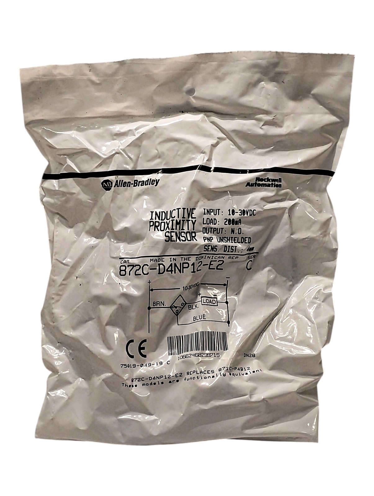 Allen-Bradley 872C-D4NP12-E2 10-30 V DC Unshielded Inductive Proximity Sensor