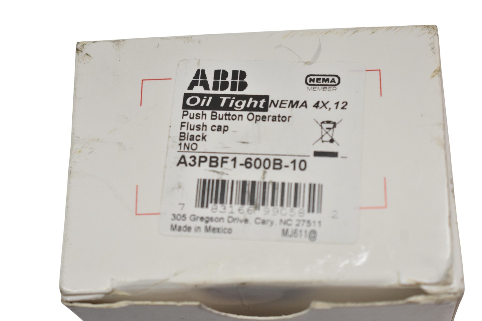 ABB Oil Tight Flush Push Button Plunger Switch A3PBF1-600B-10 Black 1NO NEMA 4X