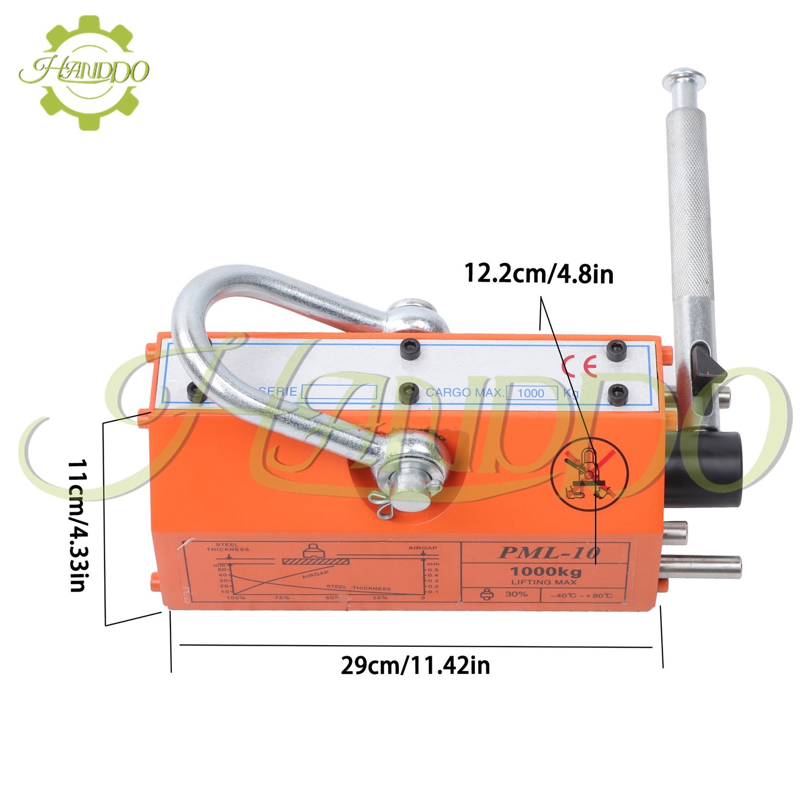Permanent Magnetic Lifter Lifting Magnet 2200 lbs/1000 kg 2 Safety Factor Orange