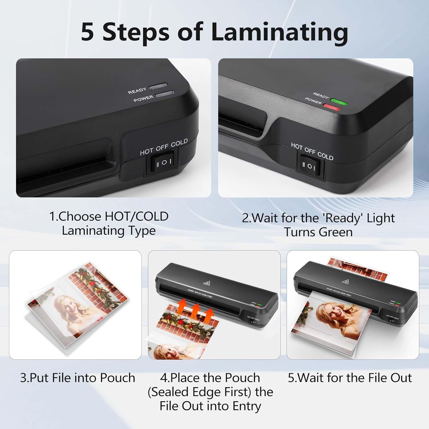 A4 Laminating Machine Hot Cold Laminator 2 Roller Fast Warm Up for Home Office