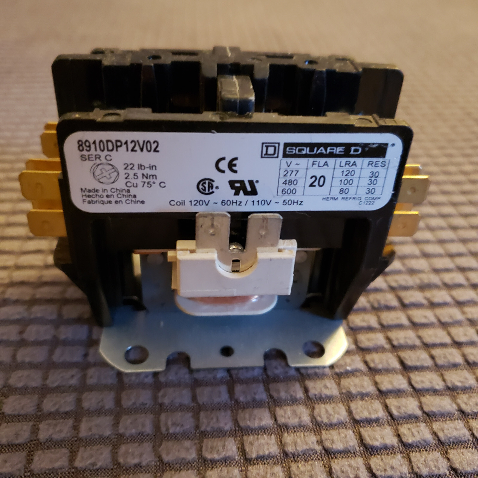 SQUARE D 8910DP12V02 CONTACTOR 1HP 115V-230V 50/60HZ