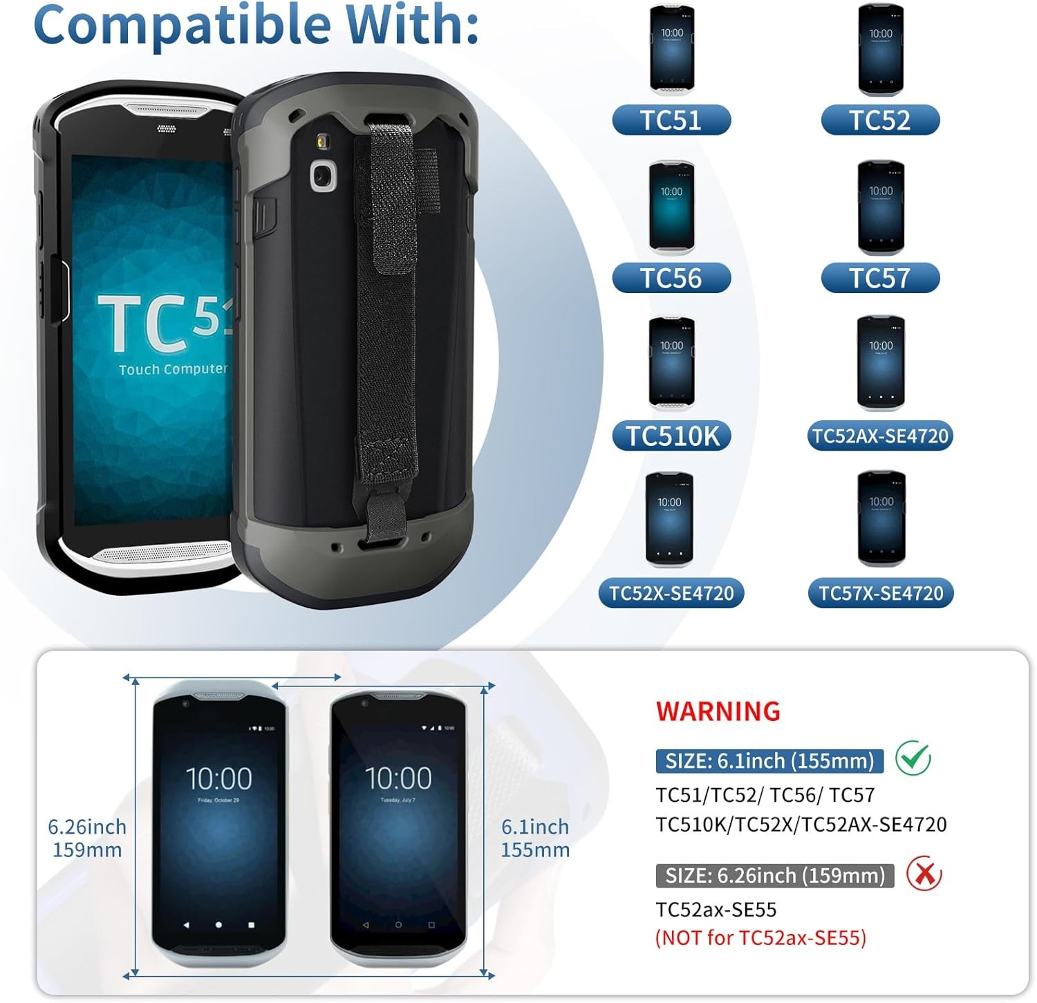 Upgraded Protective Cover Case w/ Strap for Zebra TC51 TC52 TC56 TC57 TC510K