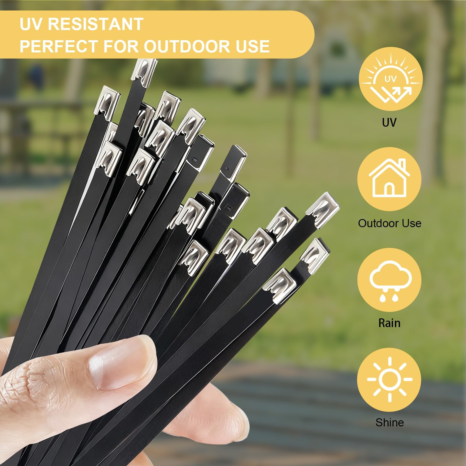 SCITOOLS Metal Zip Ties Black 11.8in Stainless Steel 0.18in x 11.8in,