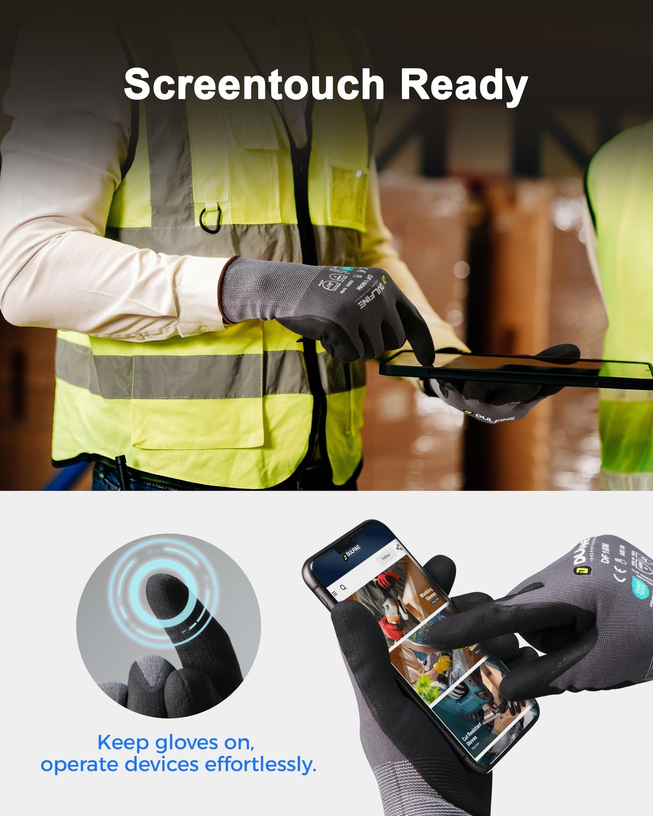 DULFINE Safety Work Gloves MicroFoam Nitrile Coated-12 Pairs Pack,Seamless Kn…
