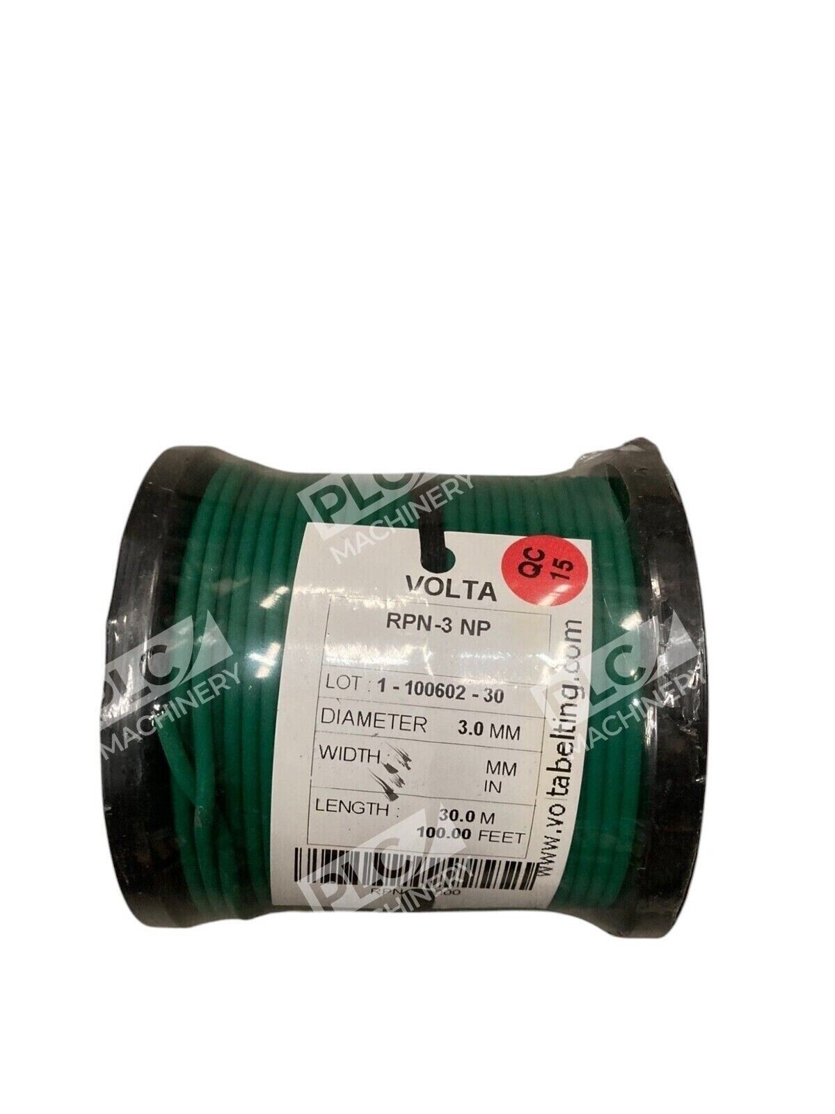 Volta Belting 3.0mm Diameter 30.0M 100.00Ft Round Green Belt RPN-3 NP