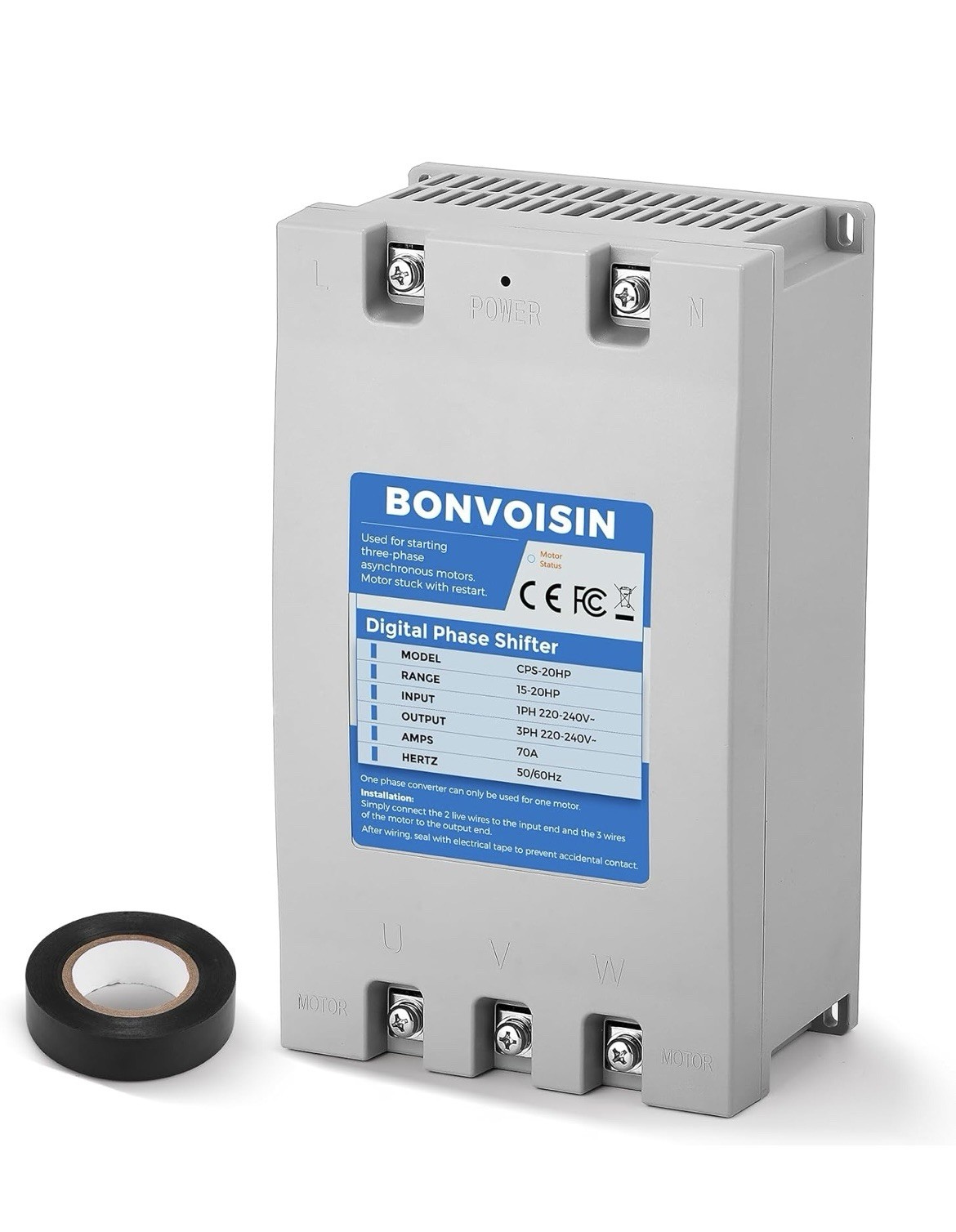Bonvoisin Single Phase to 3 Phase Converter 20HP(15kW)70A 220V-240V Input/Output