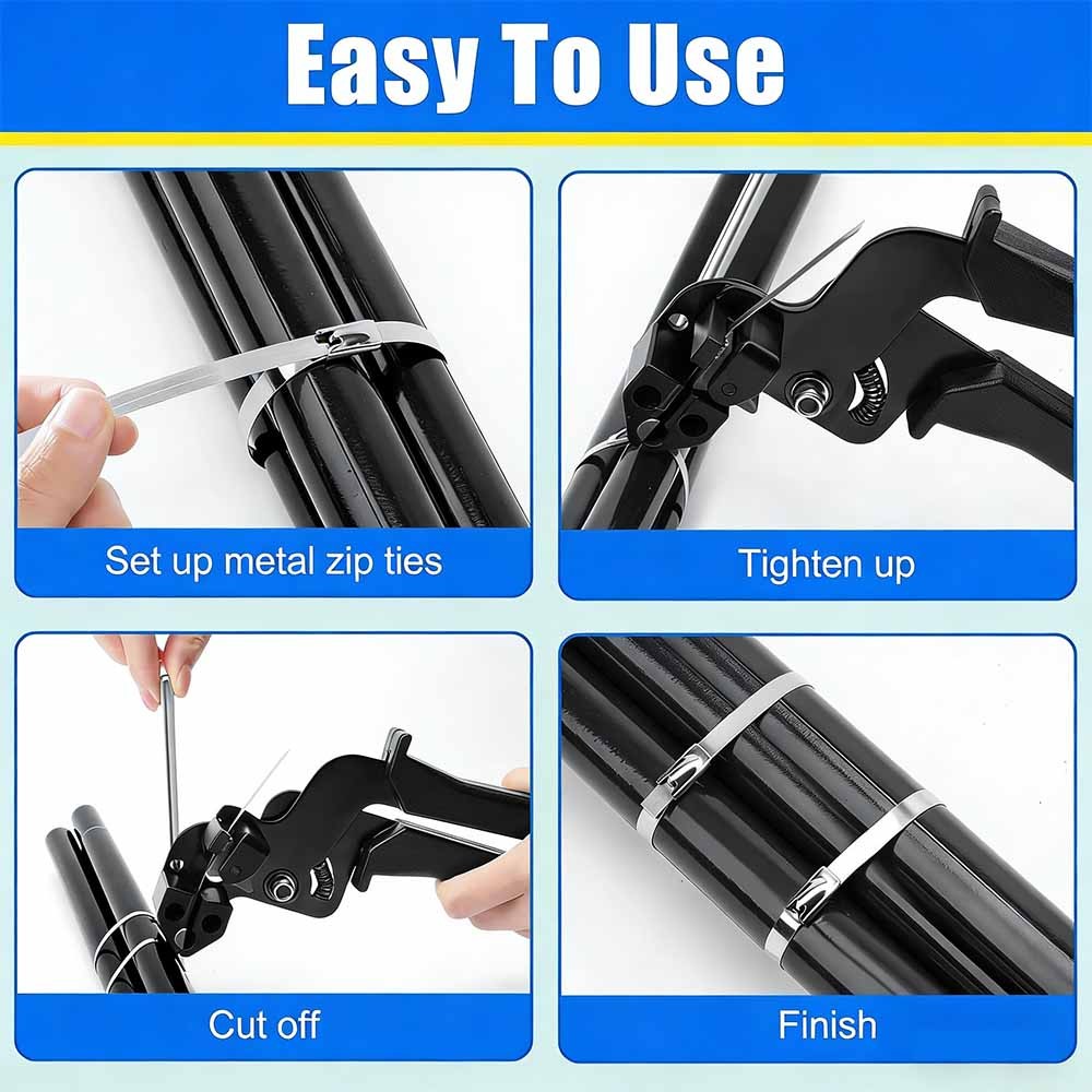 Stainless Steel Cable Tie Gun Set – Heavy Duty Metal Zip Tie Tool Kit 200PC Ties