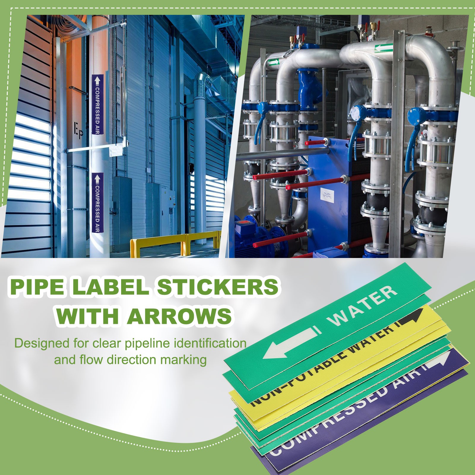 12Pcs NON-POTABLE WATER Left-Pointing Arrow Label, Black on Yellow Background