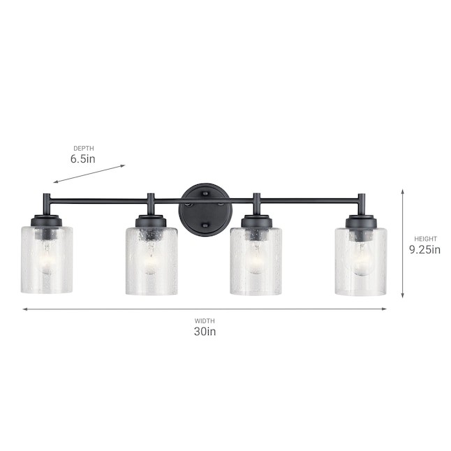 KICHLER Winslow 30″ 4-Light Black Contemporary Bathroom Light with Seeded Glass