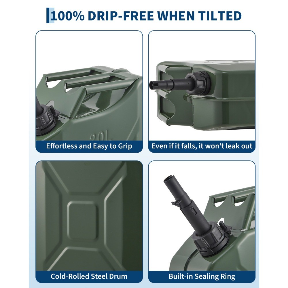 2Pcs 5.3 Gallon Jerry Can Gas Steel Tank Green Military NATO Style W/ Spout US