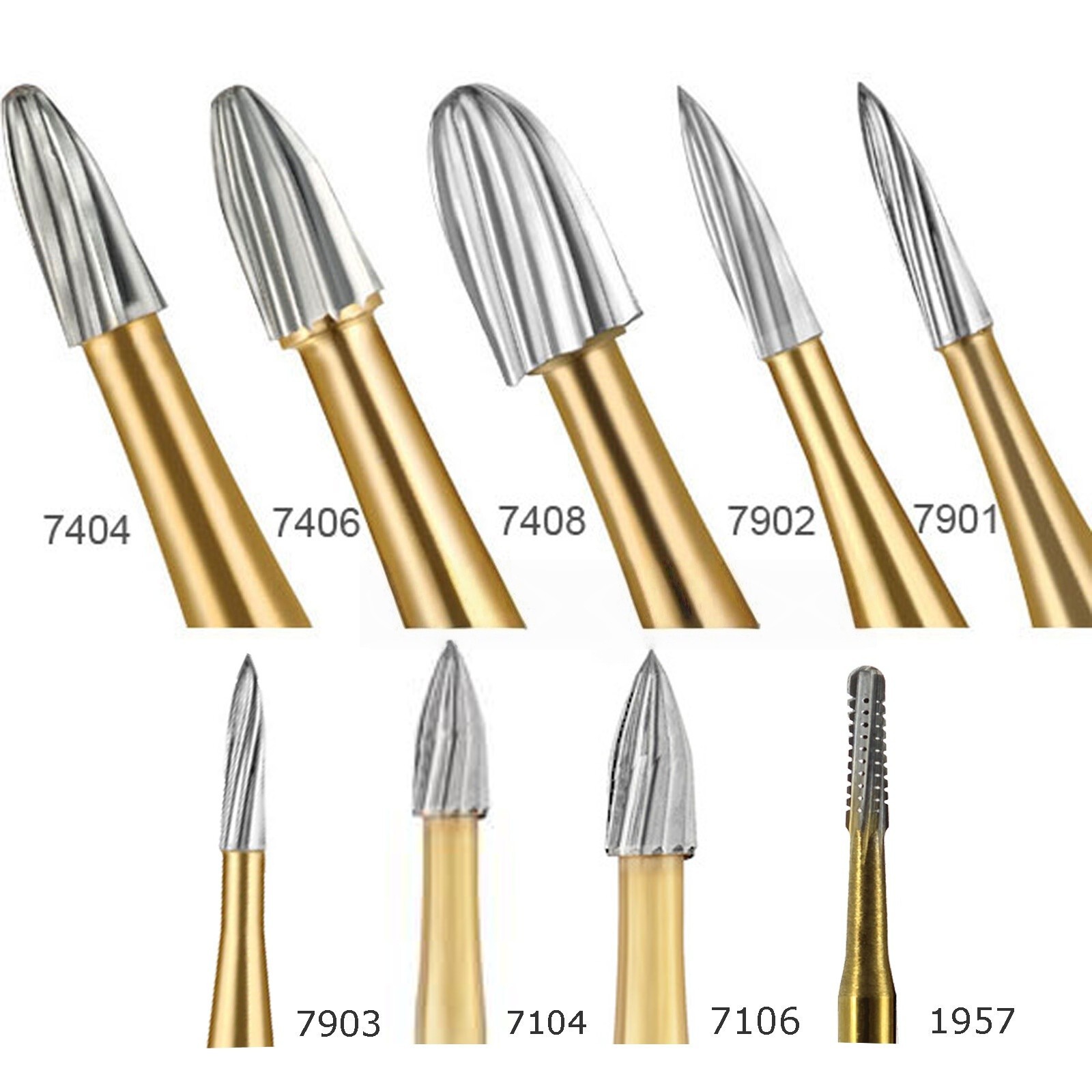 Dental Trimming&Finishing Gold Burs Tungsten Carbide Burr 19mm FG 7901/7902/7903