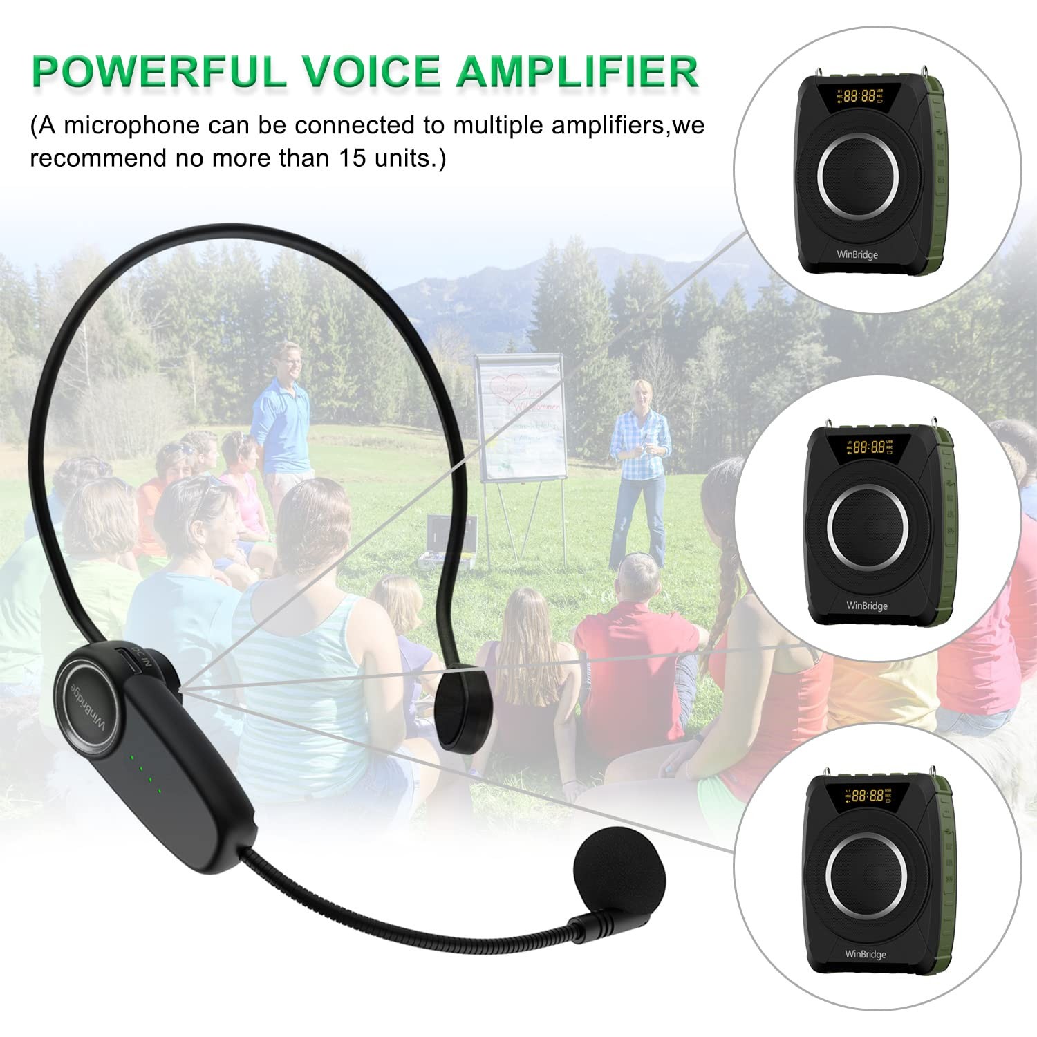 Bluetooth 5.0 Voice Amplifier with Wireless Mic Headset, Waterproof Personal