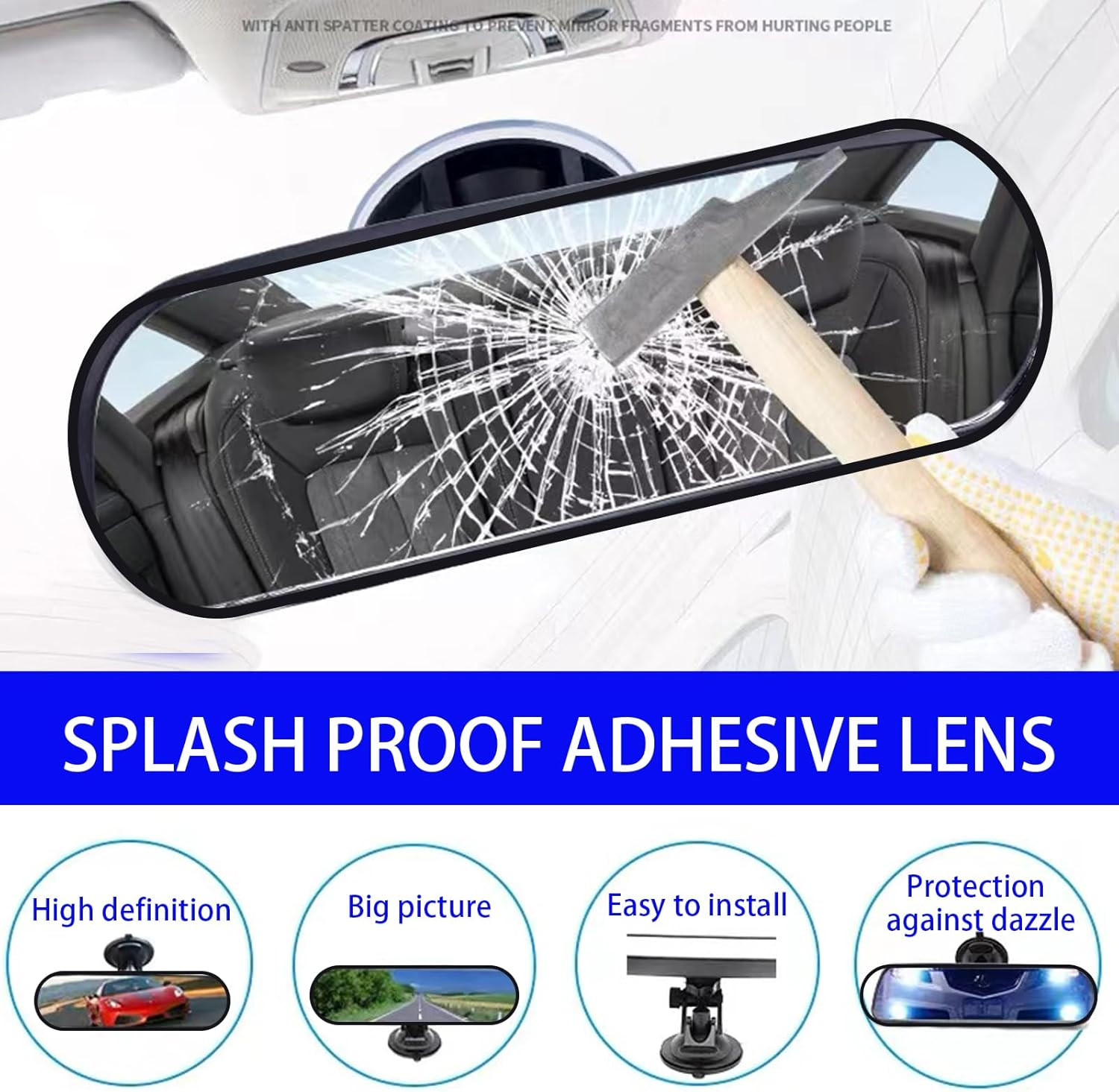 Espejo retrovisor ajustable con ventosa para la mayoría de vehículos.