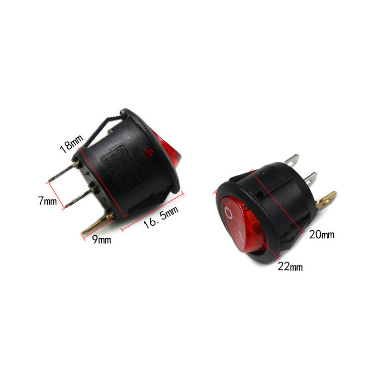 Round Rocker Switch 250V 3A 6A On/Off 2/3 Pin LED Light Red Black 15mm 20mm