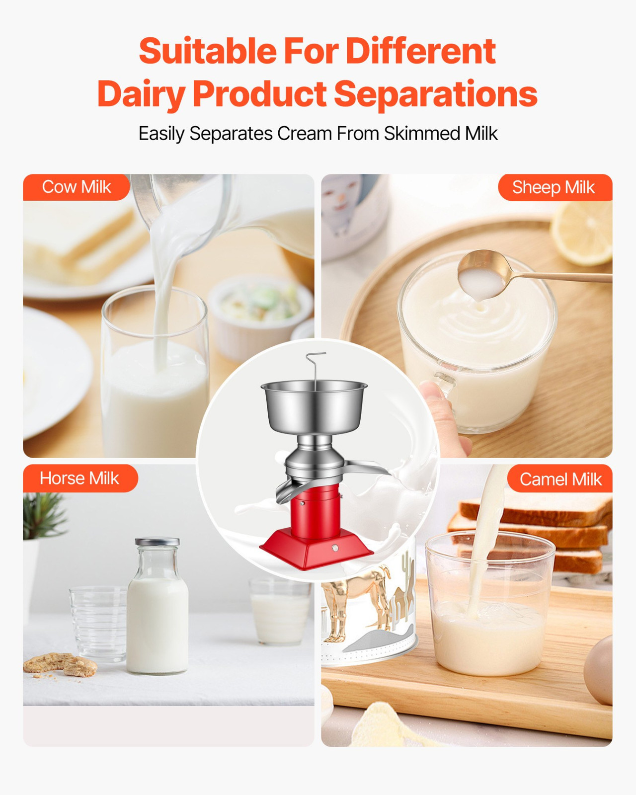 60L/H Electric Milk Cream Separator 10500RPM SS 4.5L 100-240V