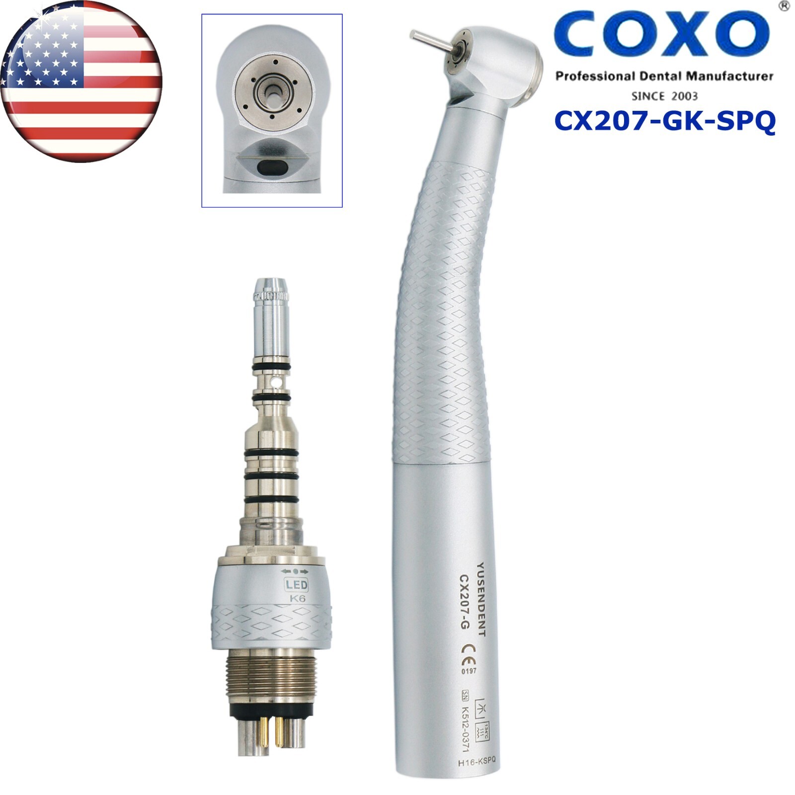 US COXO Dental High Speed Fiber Optic Handpiece CX207-GK-SPQ fit KaVo Multiflex