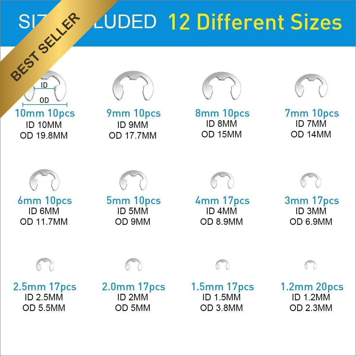 Snap Ring Assortment Mariyandh 327 Pcs 304 Stainless Steel E Clips M3 M14