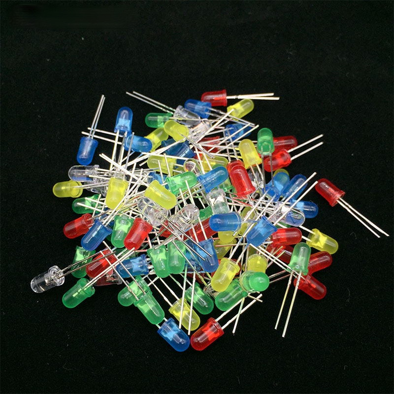 100pcs 5mm LED Diode Kit White Green Red Blue Yellow Orange Pink Purple Warm