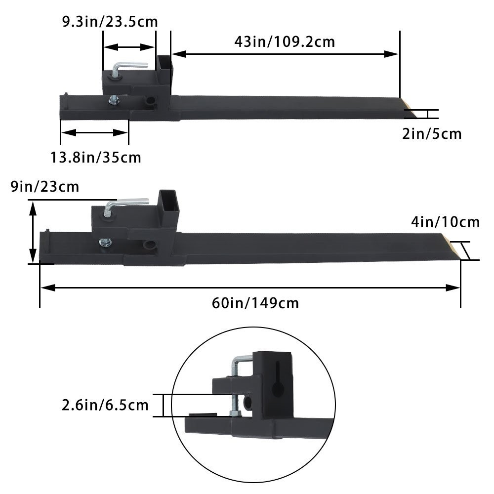 60 INCH Clamp on Pallet Forks 4000 LBS Heavy Duty Quick Attach Bucket Forks