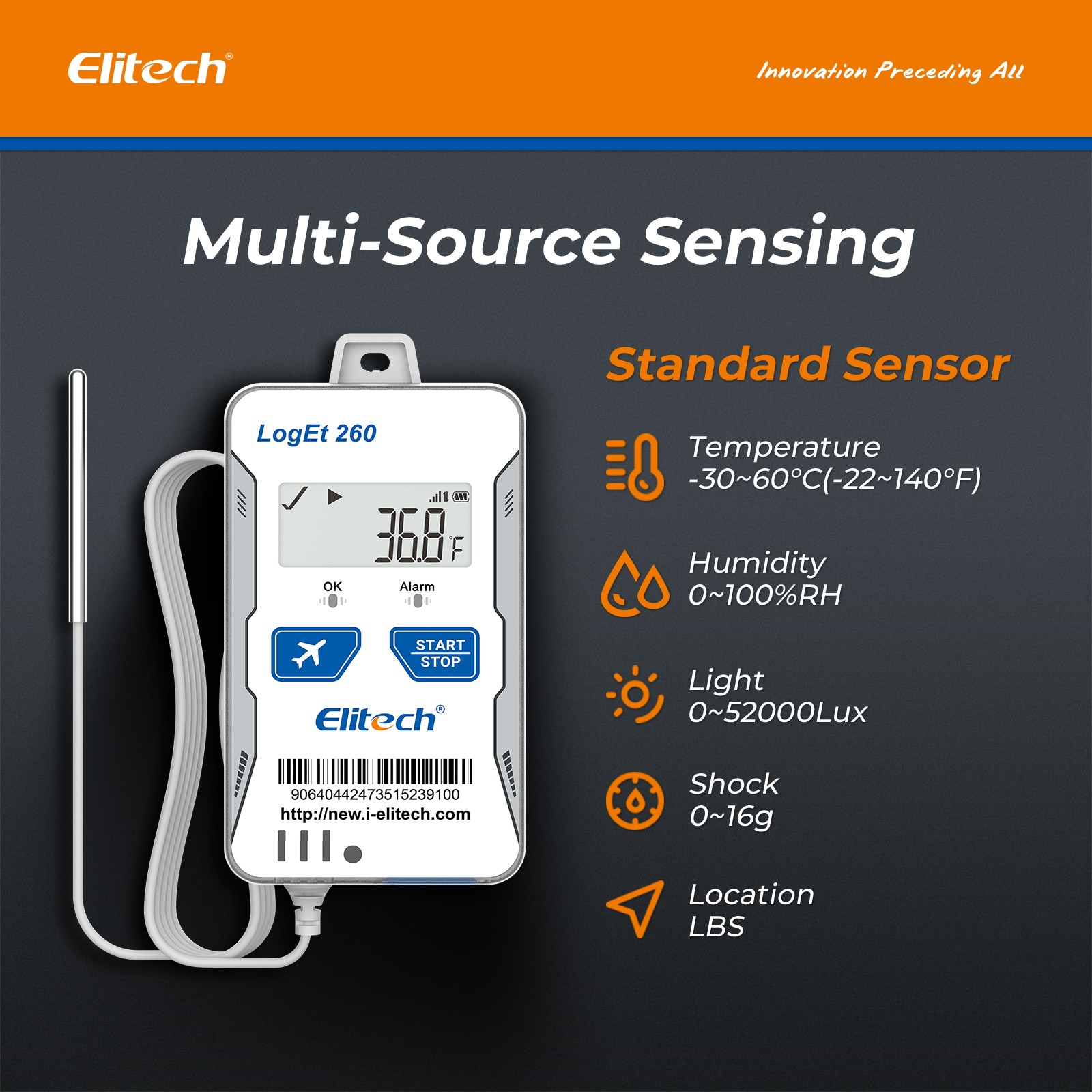 Elitech Temperature Humidity Data Logger-40~185°F, 0~100%RH,Loget260-THE w/Probe