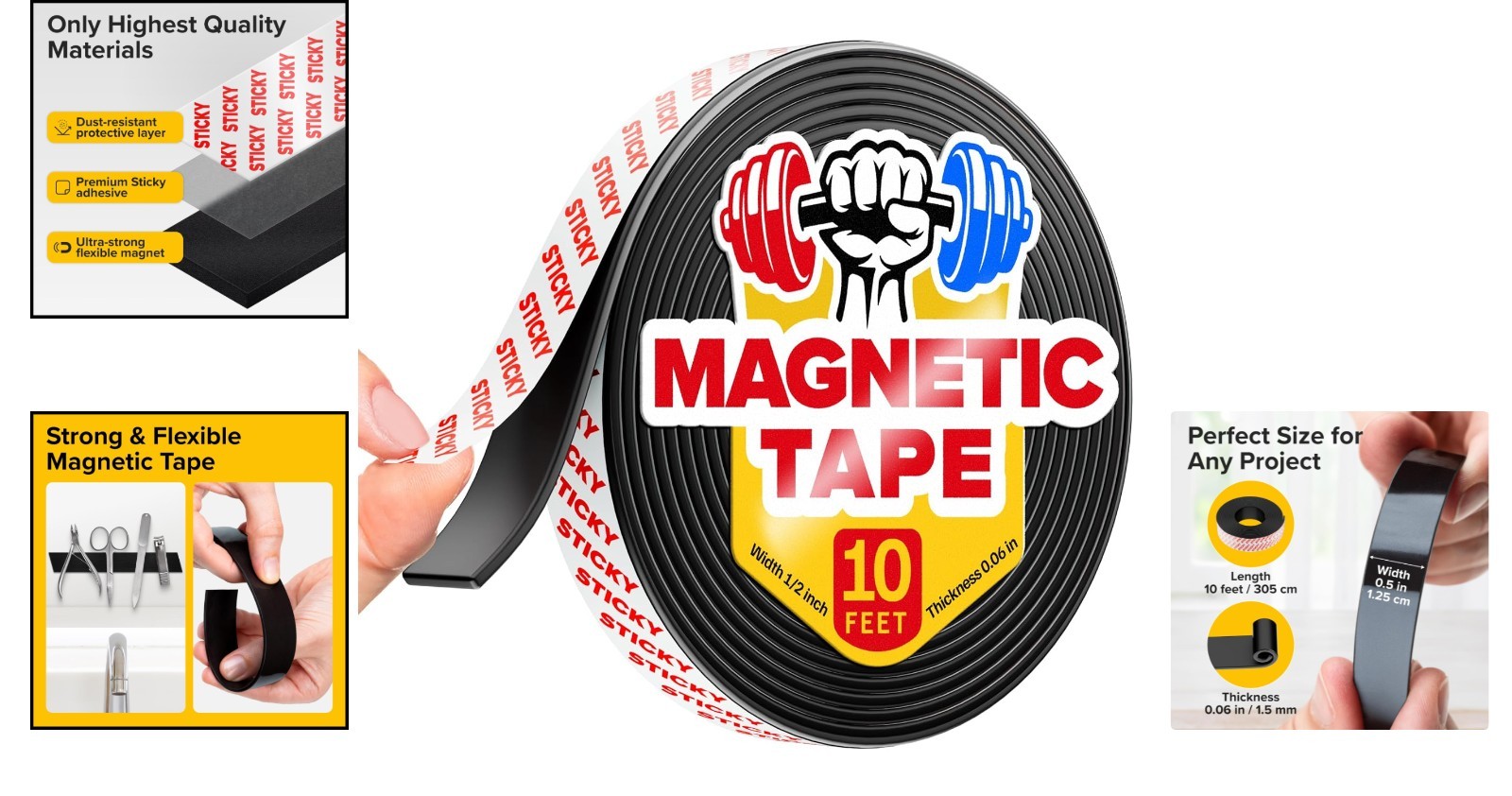 Super Sticky Magnetic Tape 10ft x 1/2in for Easy DIY Crafts & Organization