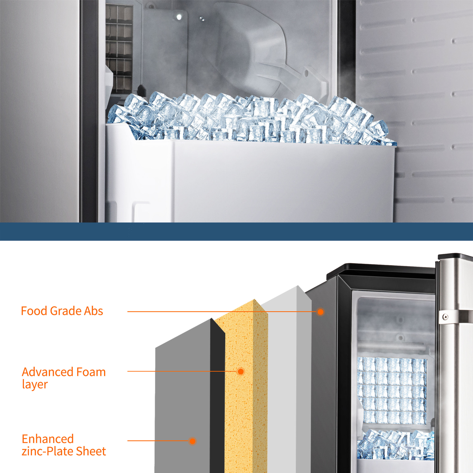 Commercial Undercounter Ice Maker Stainless Steel Freestanding Ice Cube Machine