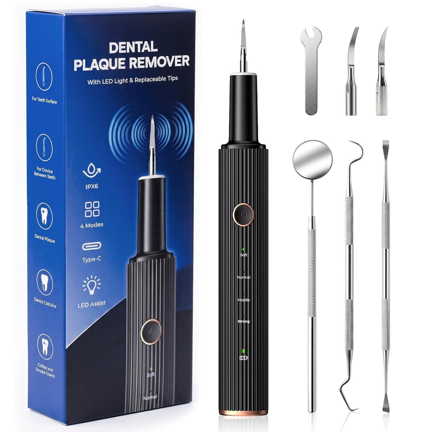 Teeth Cleaning Kit Electric Ultrasound Tartar Remover with LED Light 4 Modes