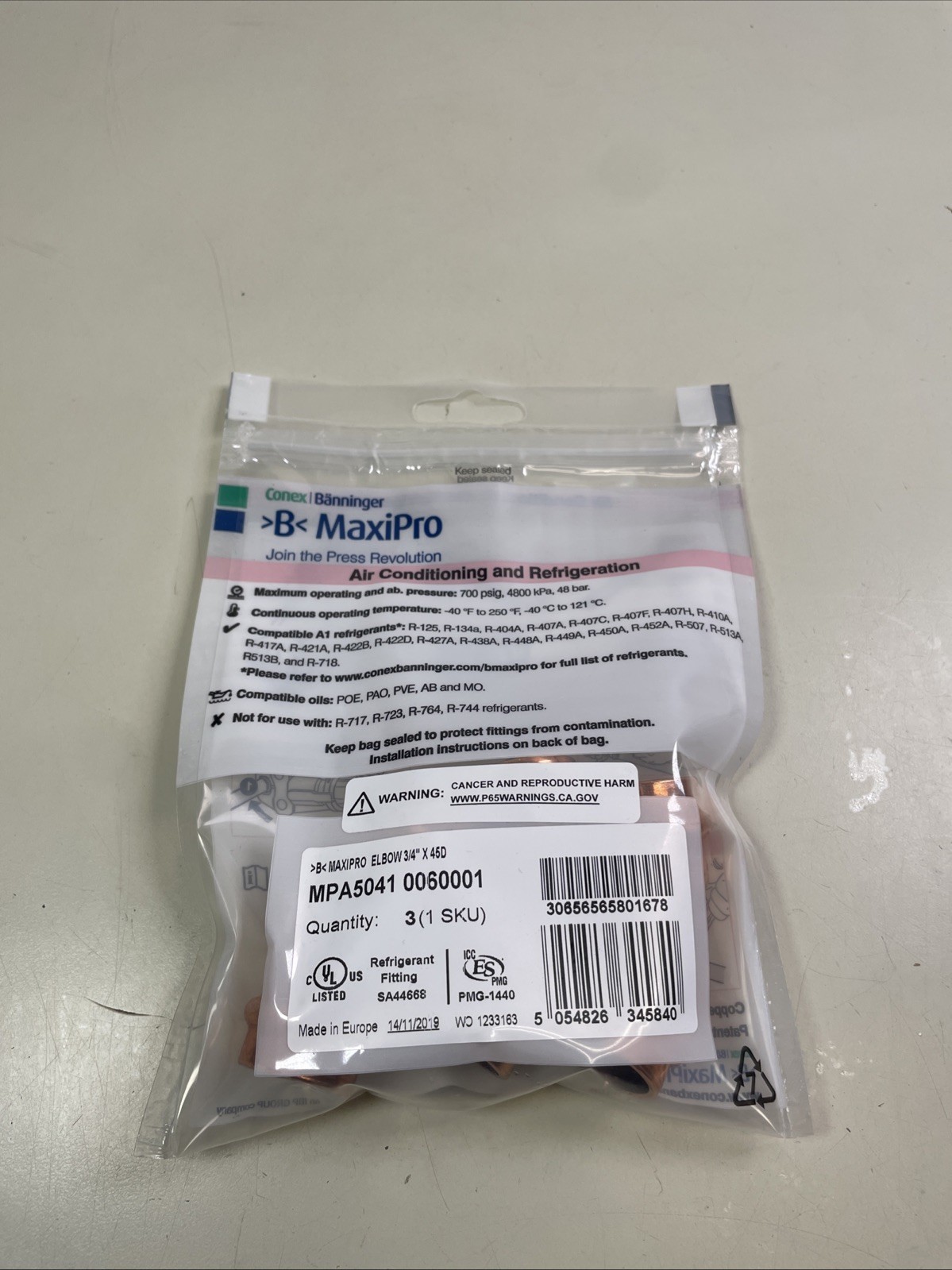 Conex B MaxiPro Press Elbow 3/4” x 45 Degrees MPA5041 0060001 Pack of 3 Fittings