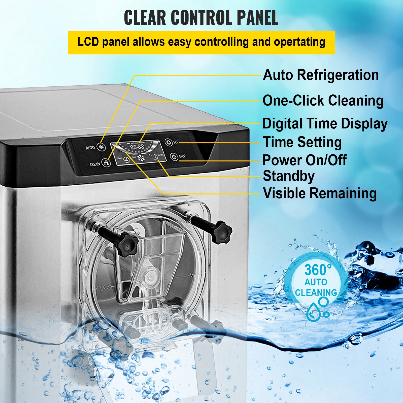 VEVOR Commercial Frozen Hard Ice Cream Machine 20L/H Yogurt Ice Cream Maker 110V